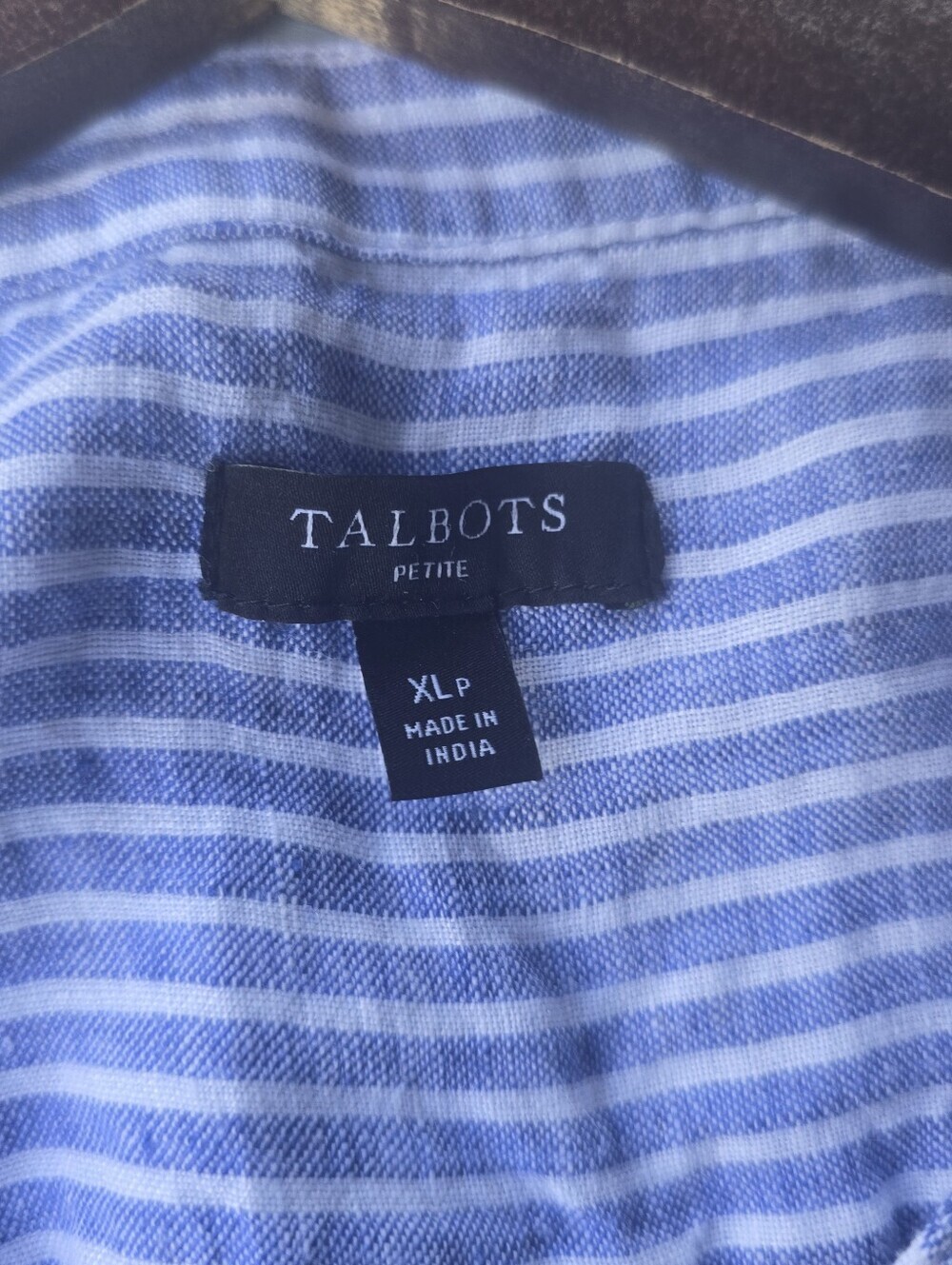 Talbots Blue White Striped 100% Linen Popover Blouse Top Roll Tab XLP - Picture 13 of 14